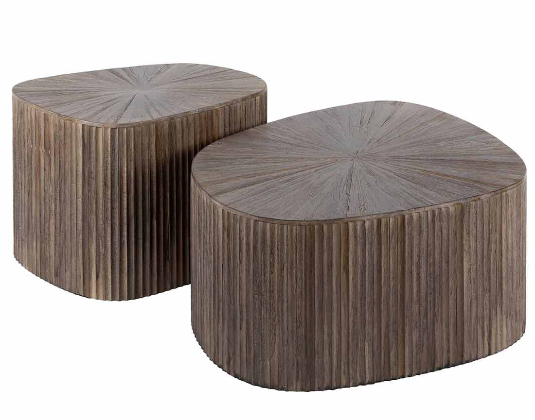 Lot de 2 tables basses gigognes en teck massif 73 et 53 cm Tania