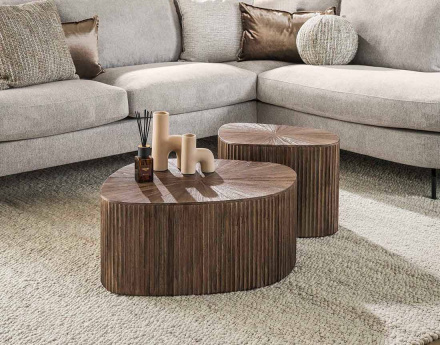 Lot de 2 tables basses gigognes en teck massif 73 et 53 cm Tania