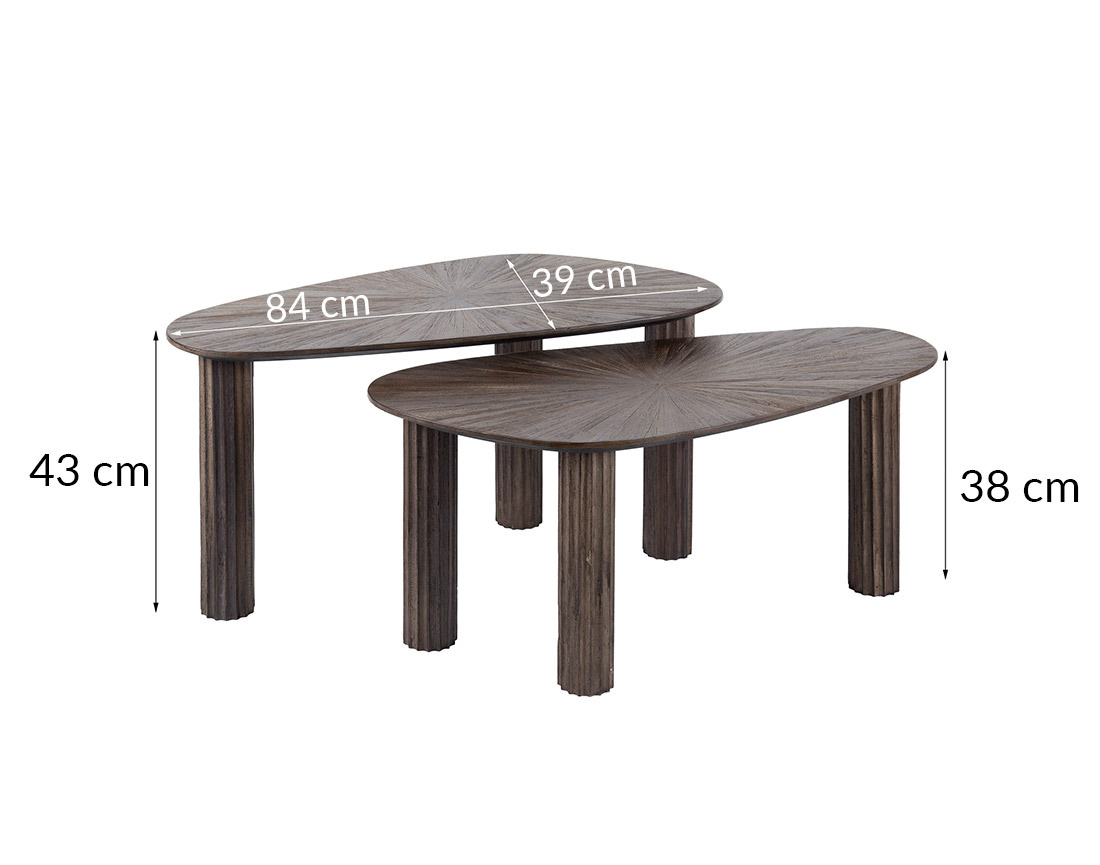 Lot de 2 tables basses gigognes en teck massif 84 cm Tania