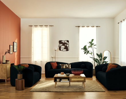 Canapé droit 3 places en velours texturé Charles