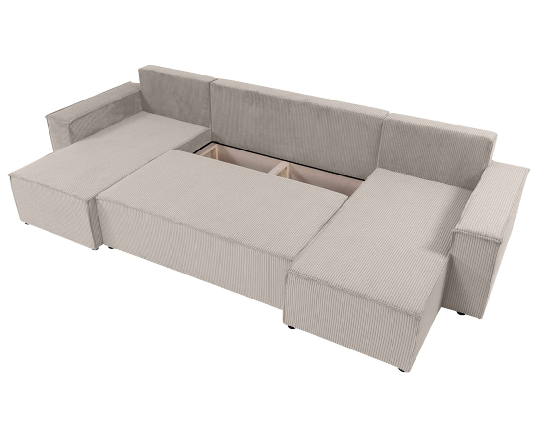 Canapé panoramique en U 7 places convertible avec coffre en velours côtelé Cezanne