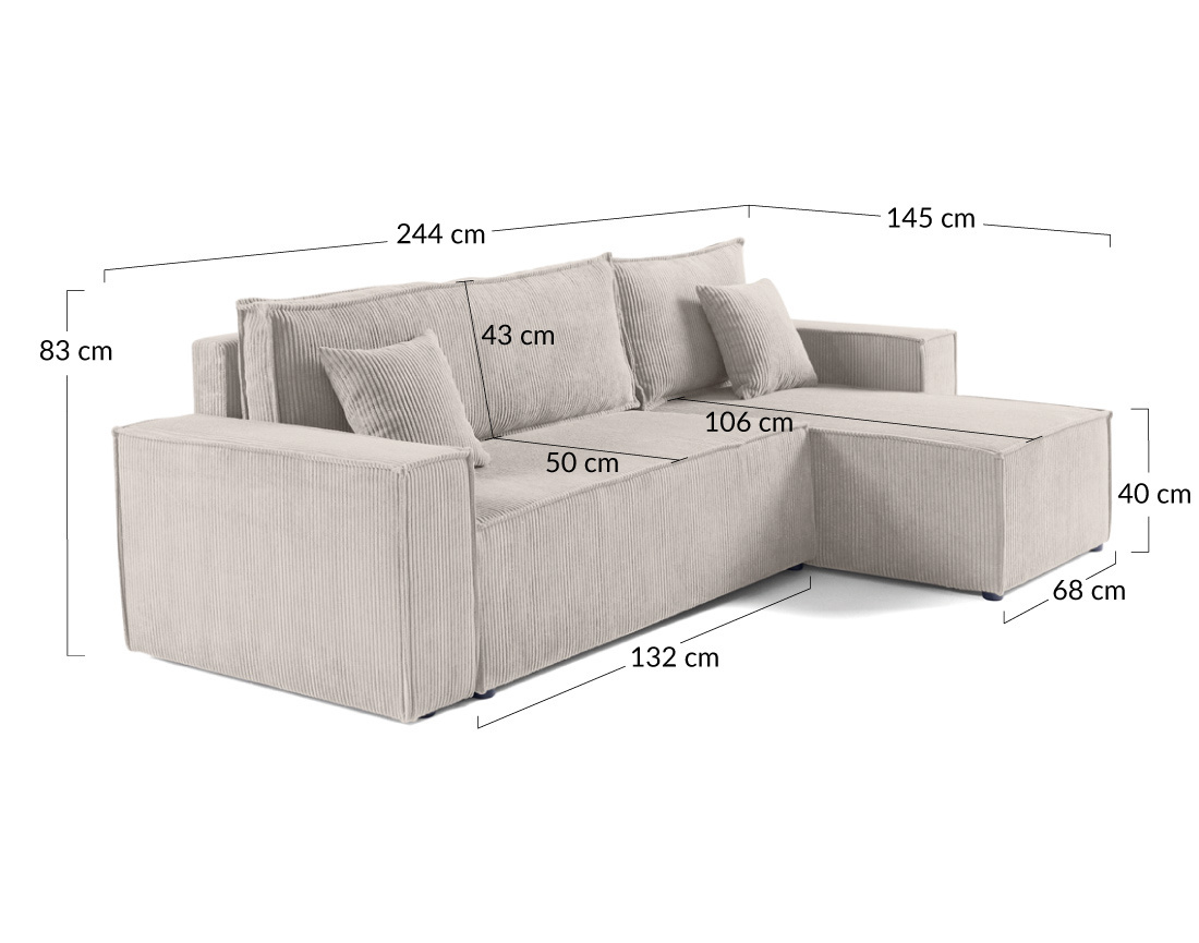 Canapé d'angle réversible 4 places - convertible avec coffre - en velours côtelé - Cezanne