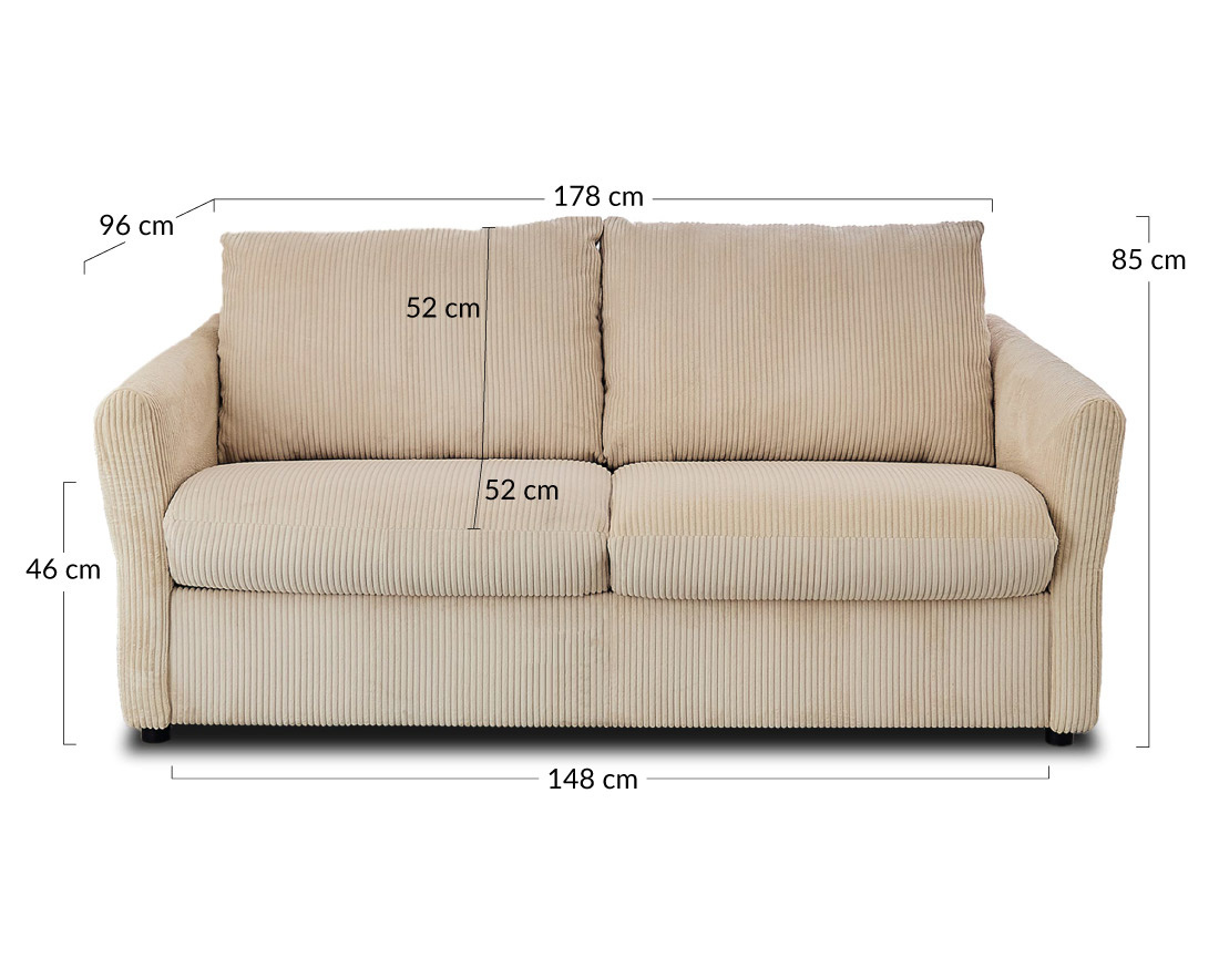 Canapé 2 places convertible express quotidien en velours côtelé Maho