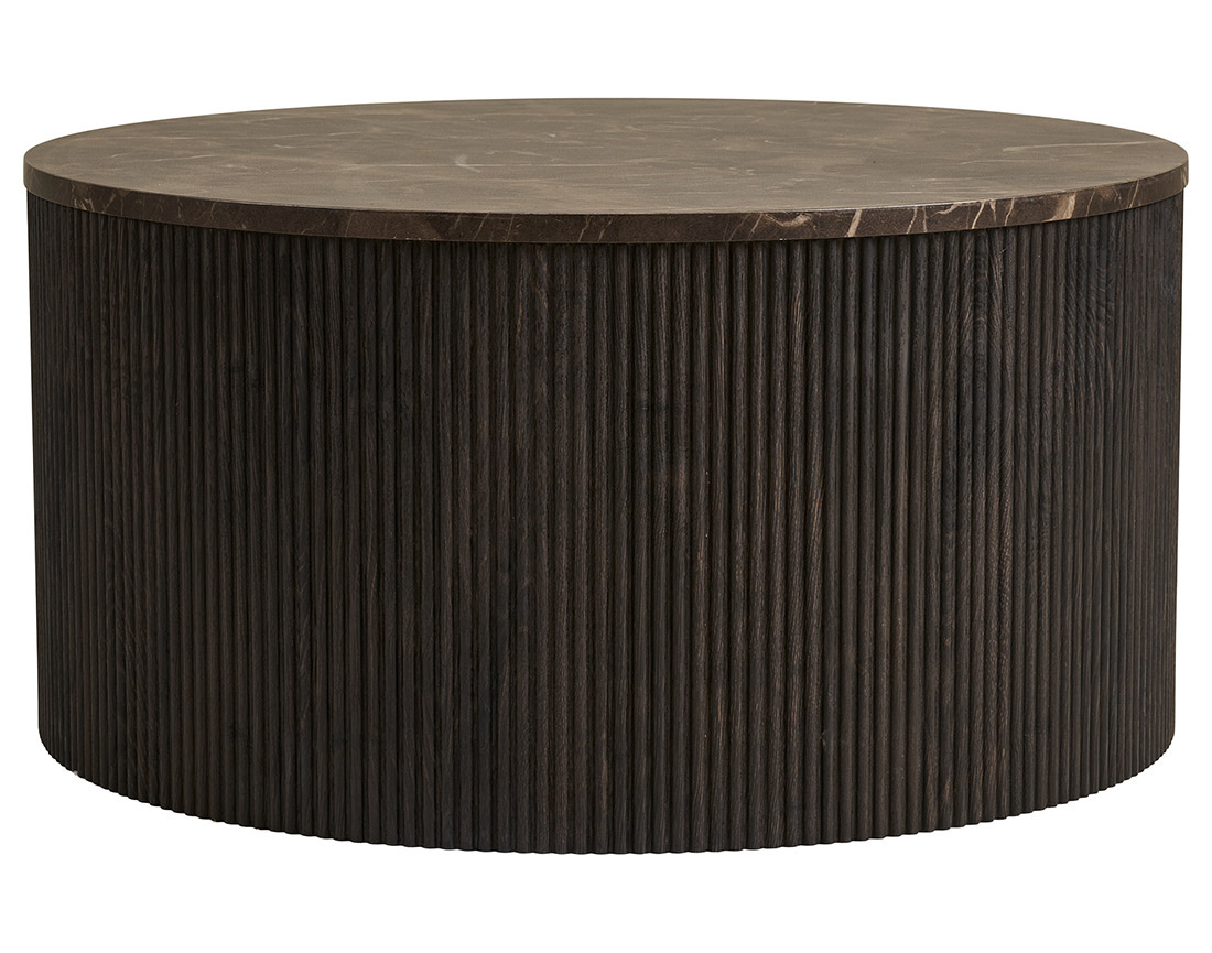 Table basse plateau effet marbre et pieds en tasseaux de bois en FSC® 100% 80 cm Finn