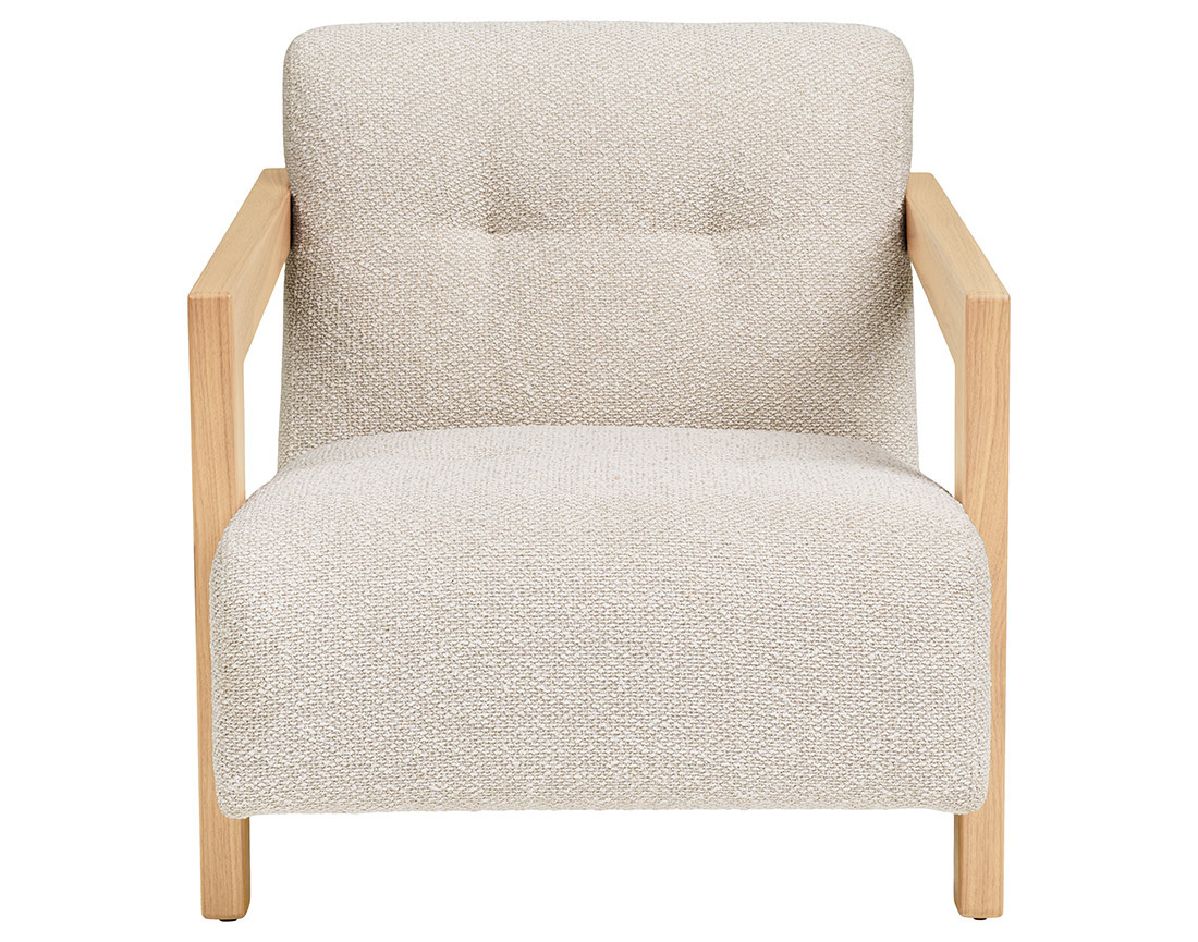 Fauteuil en tissu texturé accoudoirs en chêne massif FSC® 100% Lola