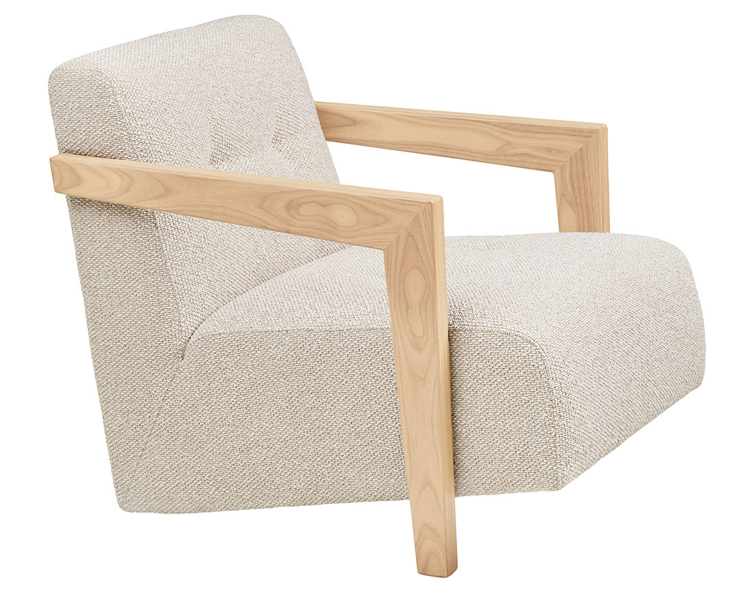 Fauteuil en tissu texturé accoudoirs en chêne massif FSC® 100% Lola