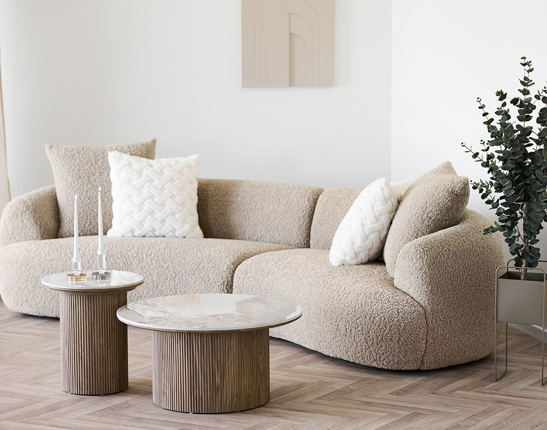 Bout de canapé plateau effet marbre et pieds effets bois 50 cm Lysa