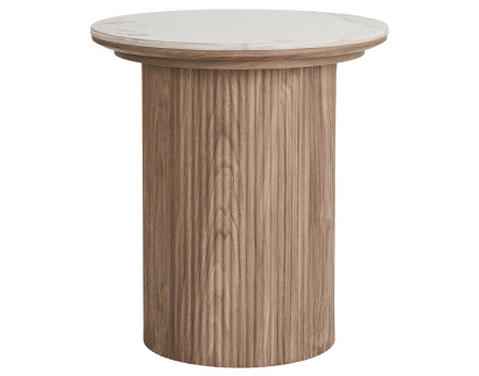 Bout de canapé plateau effet marbre et pieds effets bois 50 cm Lysa