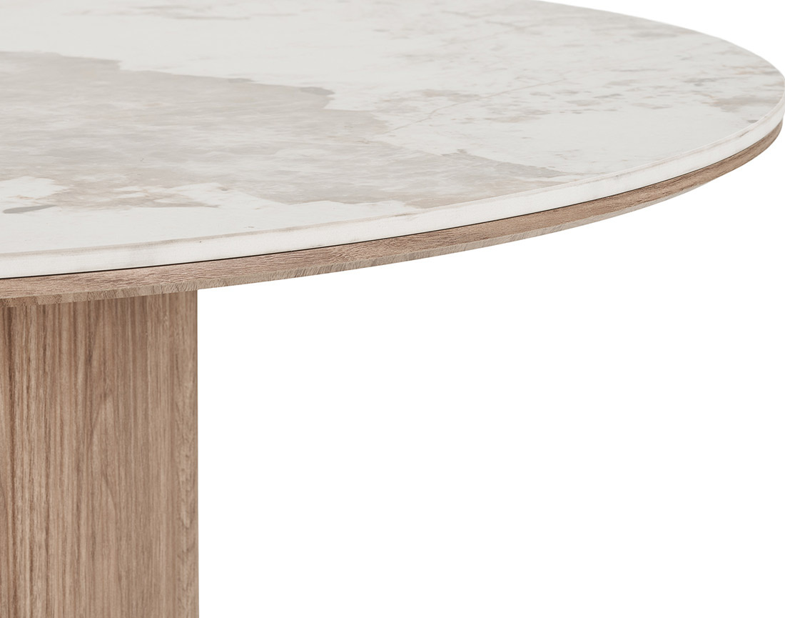 Table à manger plateau effet marbre et pieds effets bois 4 personnes Lysa