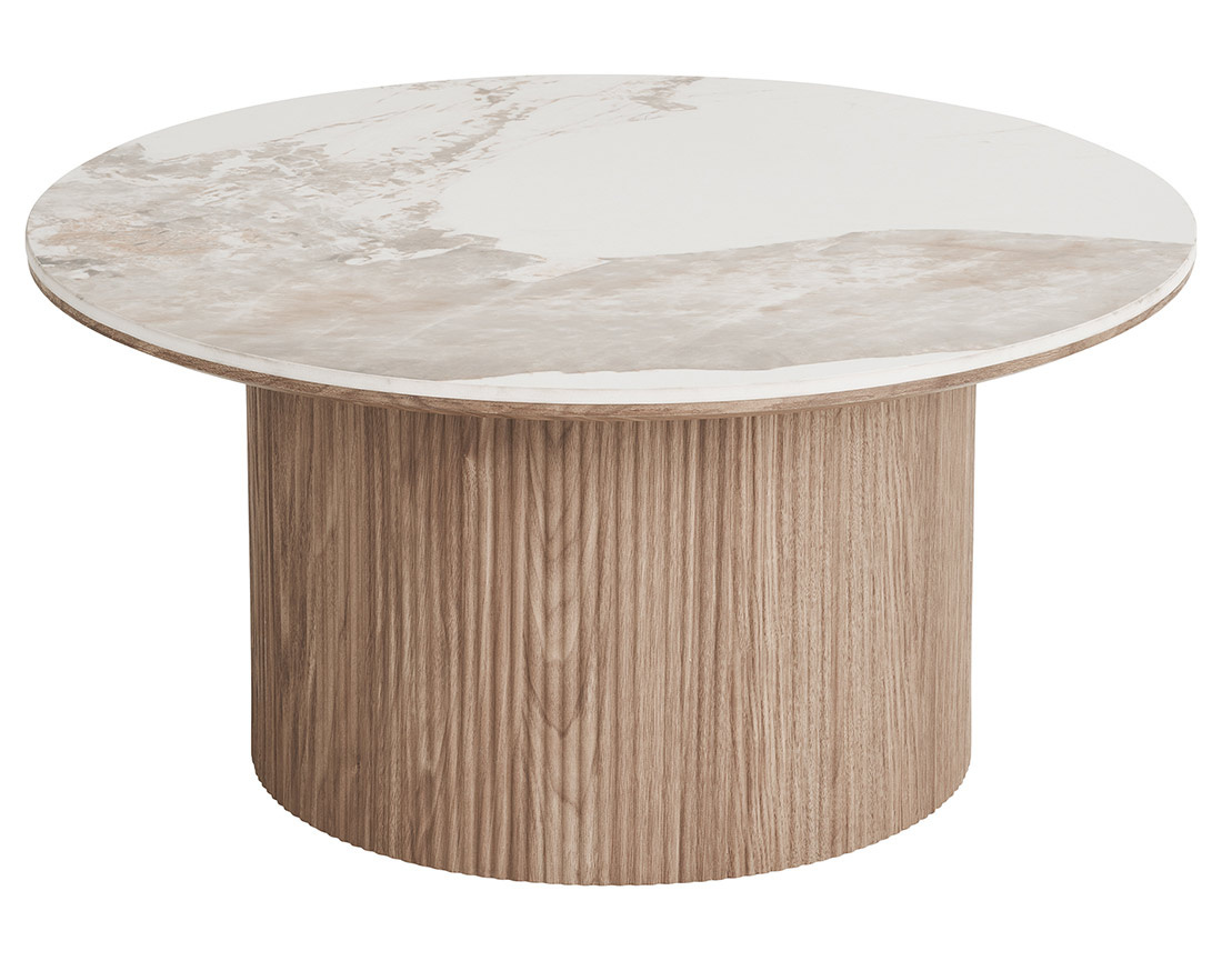 Table basse plateau effet marbre et pieds effets bois 80 cm