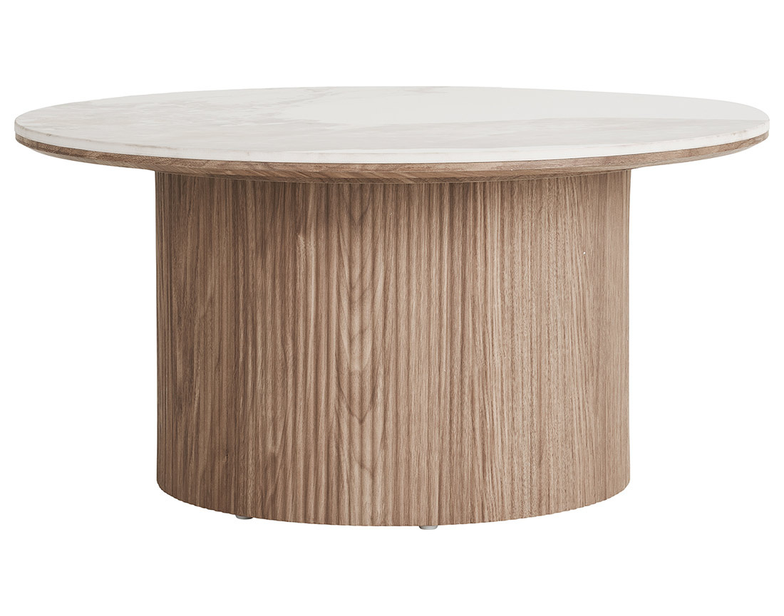 Table basse plateau effet marbre et pieds effets bois 80 cm