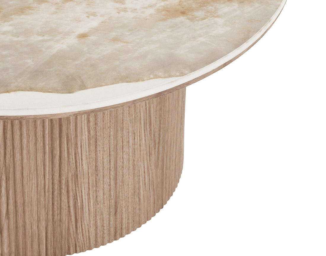 Table basse plateau effet marbre et pieds effets bois 80 cm