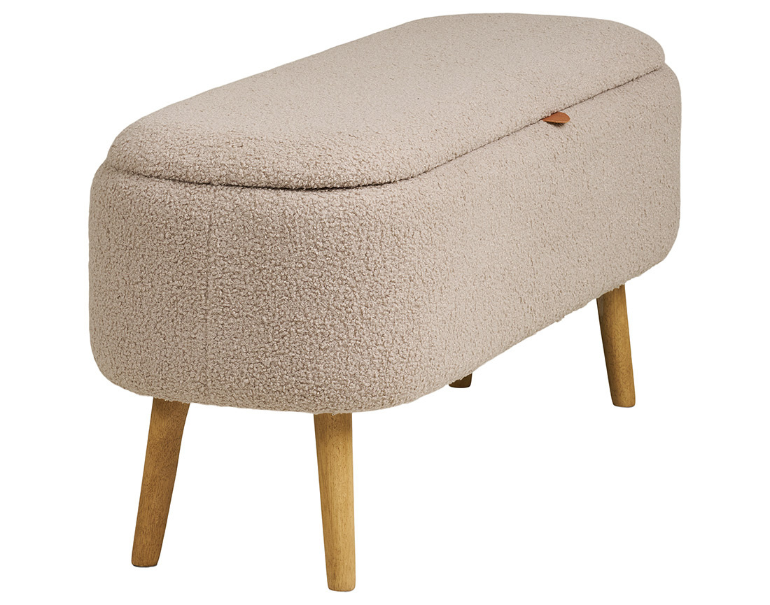Pouf avec rangements en FSC® 100% en tissu bouclette Karen