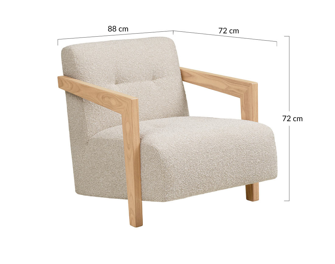 Fauteuil en tissu texturé accoudoirs en chêne massif FSC® 100% Lola