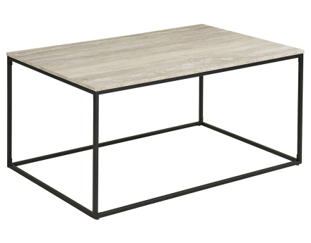 Table basse plateau effet travertin en FSC® 100% pieds en métal 90 cm Maya