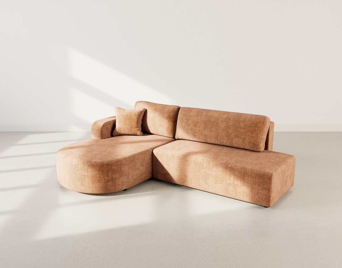 Canapé d'angle gauche 4 places convertible avec coffre sans accoudoirs en velours texturé Miro