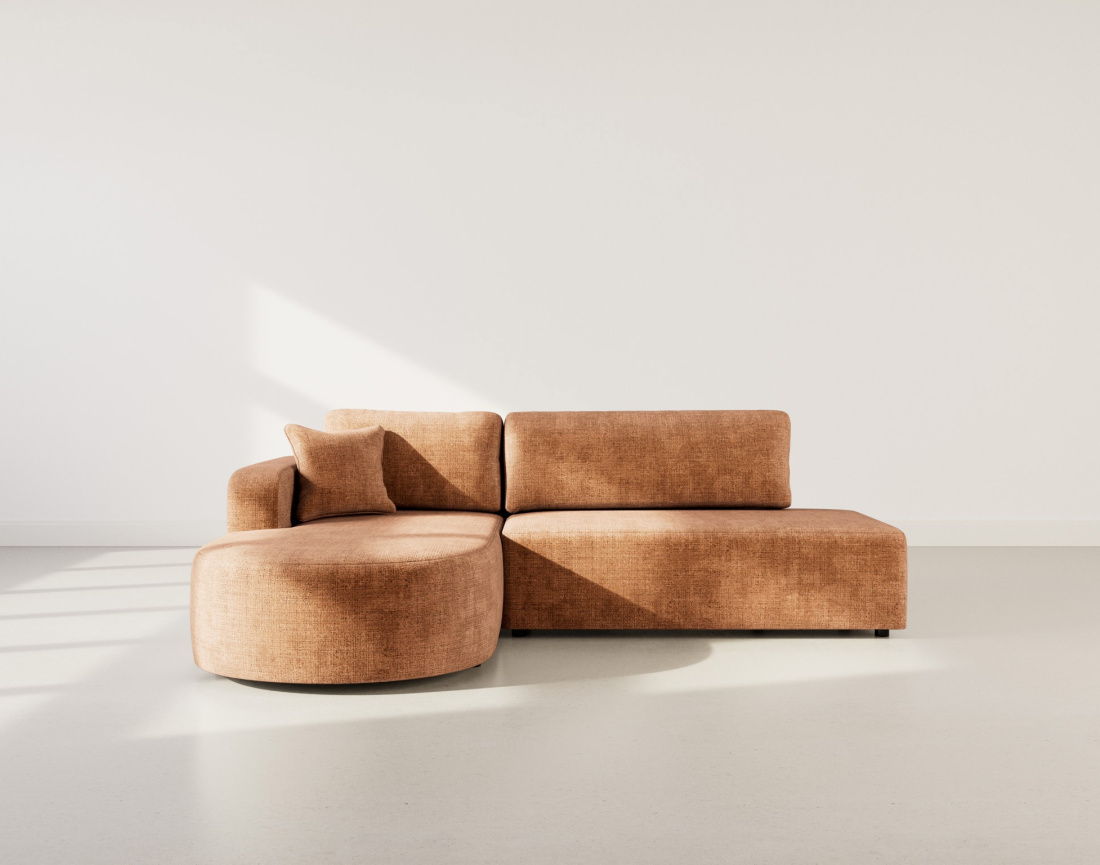 Canapé d'angle gauche 4 places convertible avec coffre sans accoudoirs en velours texturé Miro