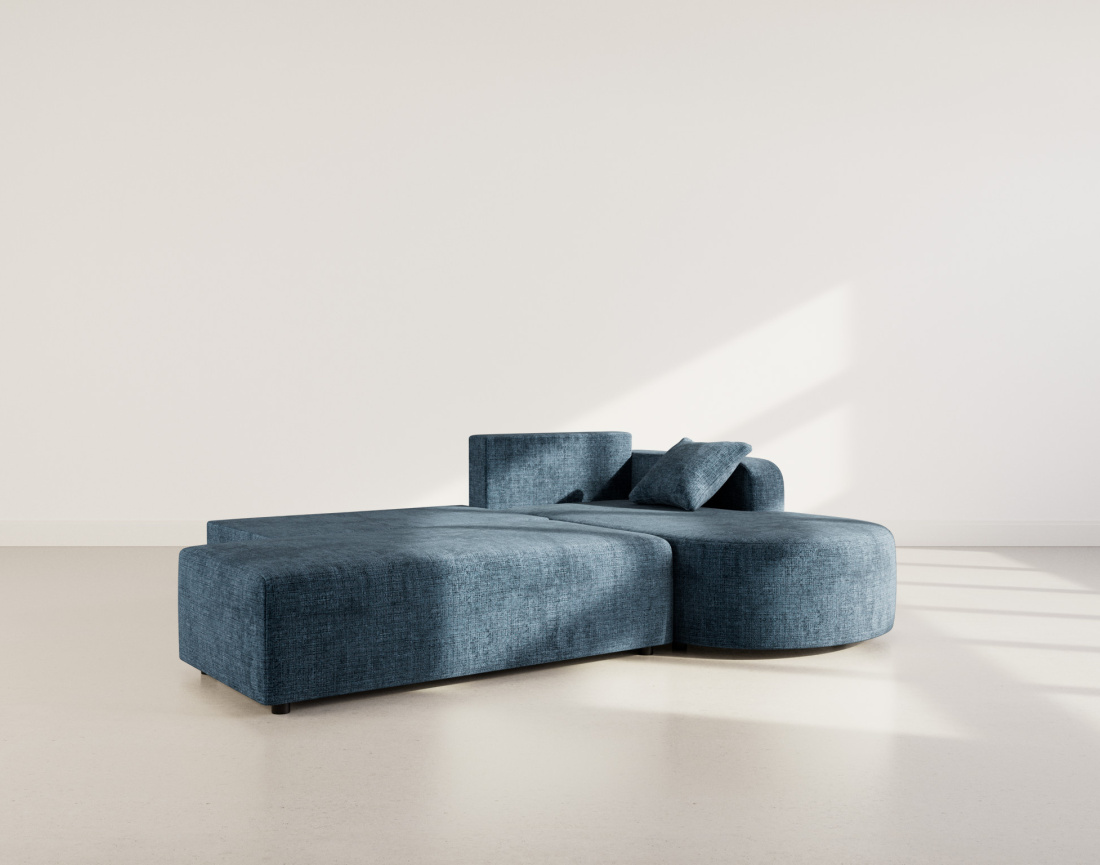 Canapé d'angle droit 4 places convertible avec coffre sans accoudoirs en velours texturé Miro