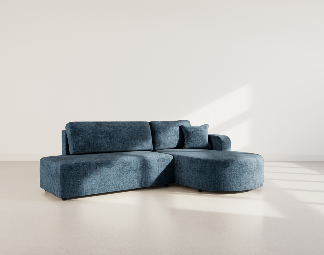 Canapé d'angle droit 4 places convertible avec coffre sans accoudoirs en velours texturé Miro