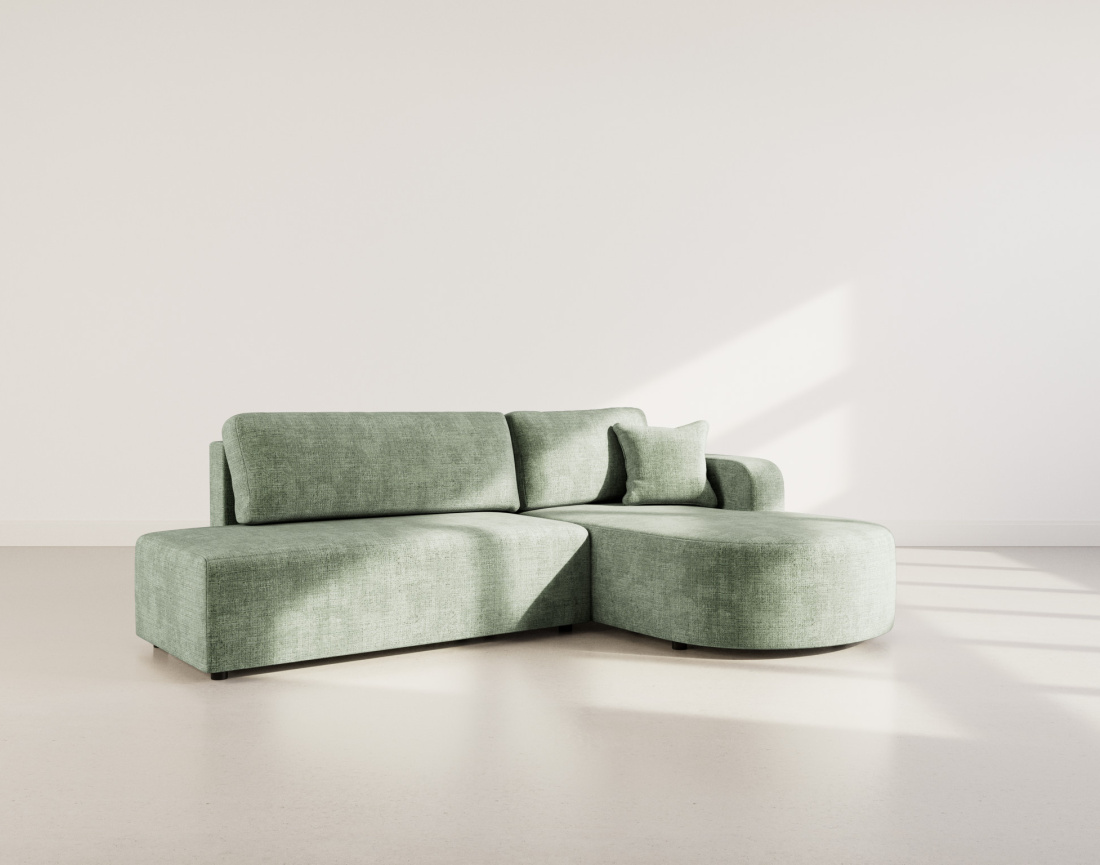 Canapé d'angle droit 4 places convertible avec coffre sans accoudoirs en velours texturé Miro