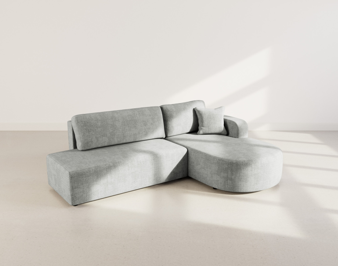 Canapé d'angle droit 4 places convertible avec coffre sans accoudoirs en velours texturé Miro