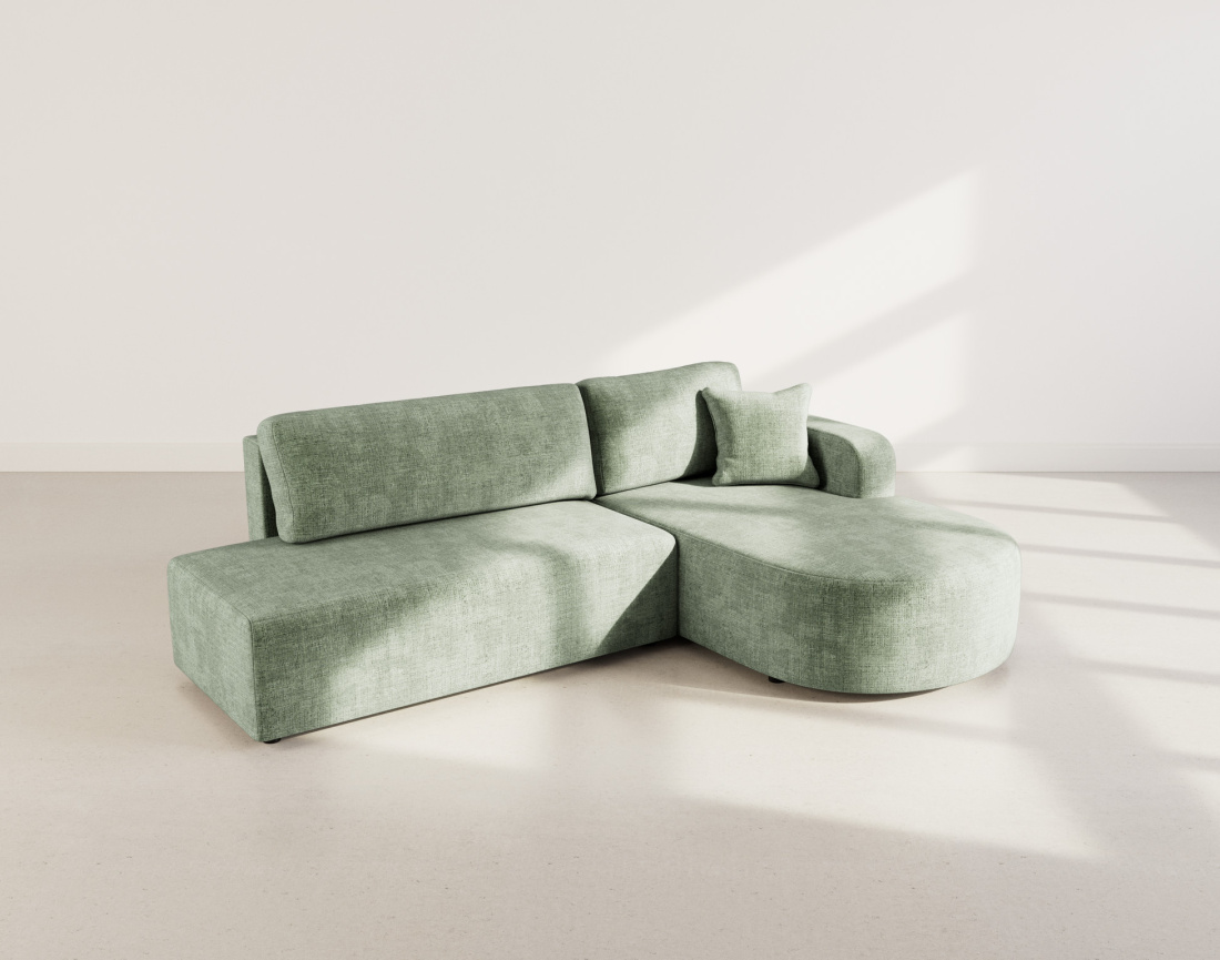 Canapé d'angle droit 4 places convertible avec coffre sans accoudoirs en velours texturé Miro