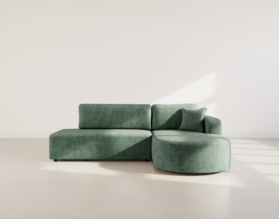 Canapé d'angle droit 4 places convertible avec coffre sans accoudoirs en velours texturé Miro