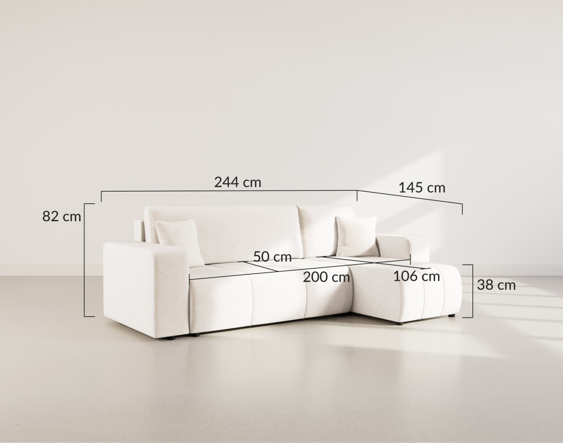 Canapé d'angle réversible 4 places convertible avec coffre en tissu Nicole