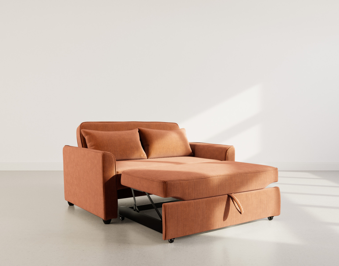 Canapé droit 2 places convertible en velours côtelé Ernest