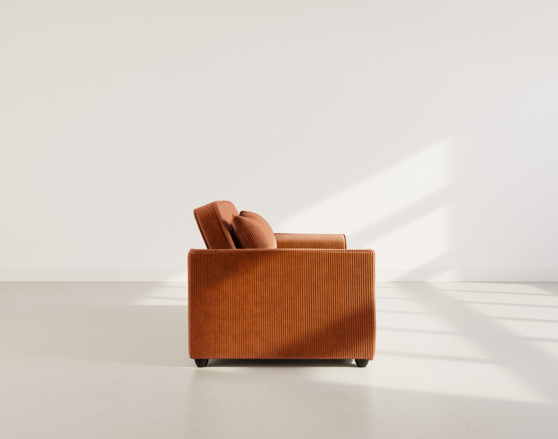 Canapé droit 2 places convertible en velours côtelé Ernest