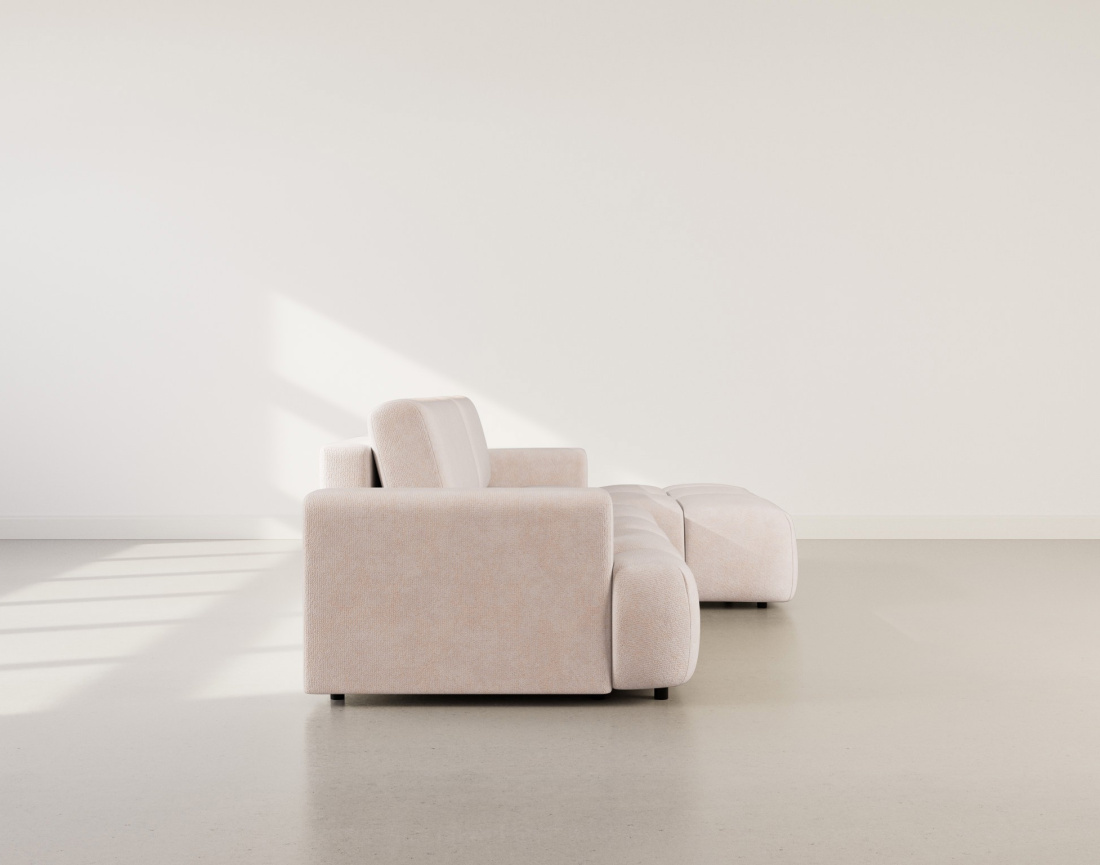 Canapé d'angle droit 4 places convertible avec coffre en velours texturé Leonie