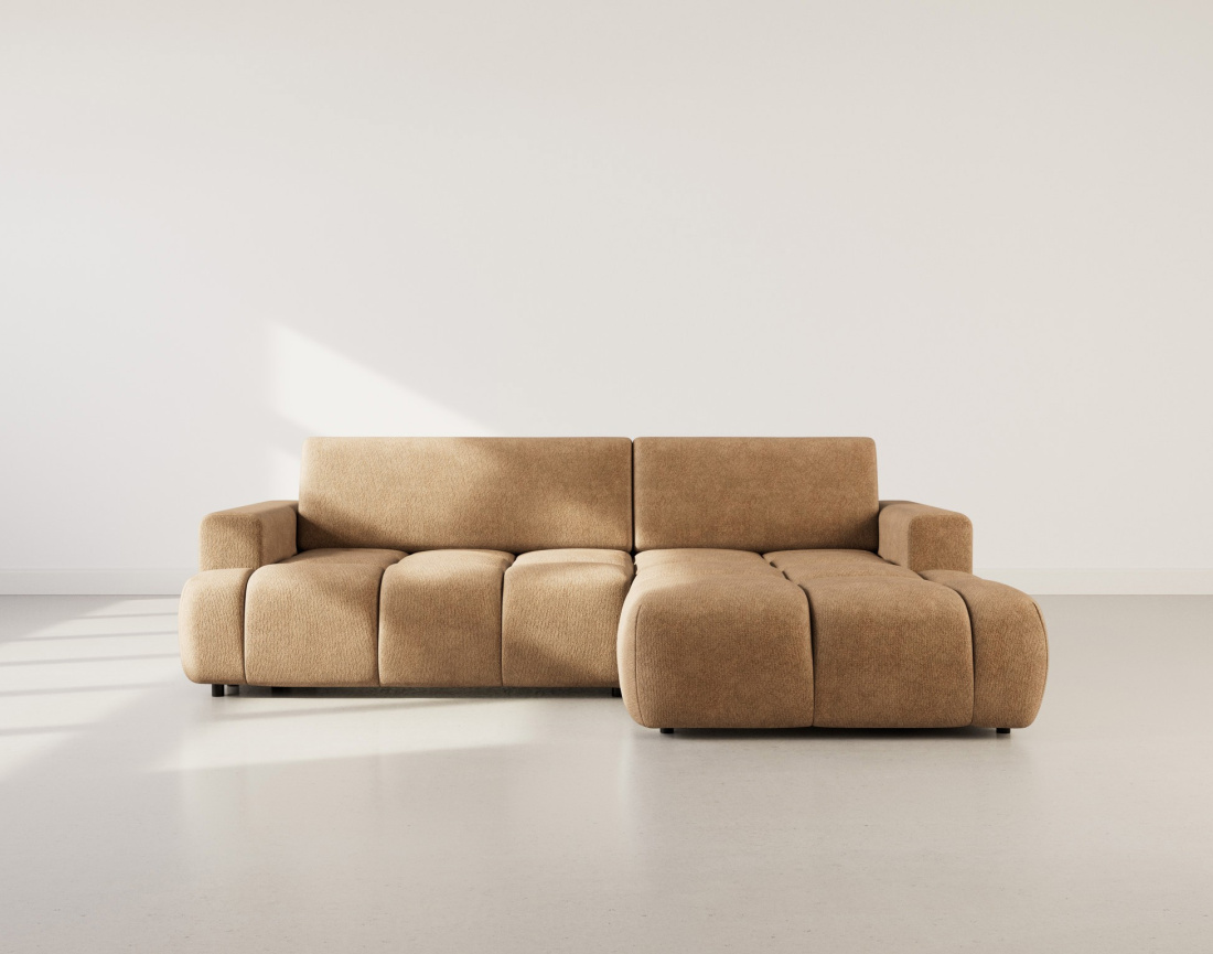 Canapé d'angle droit 4 places convertible avec coffre en velours texturé Leonie