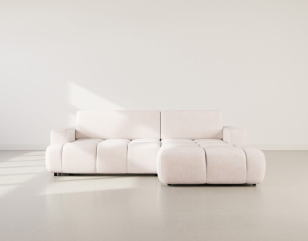 Canapé d'angle droit 4 places convertible avec coffre en velours texturé Leonie