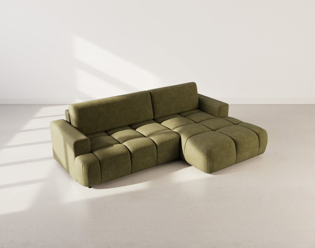 Canapé d'angle droit 4 places convertible avec coffre en velours texturé Leonie