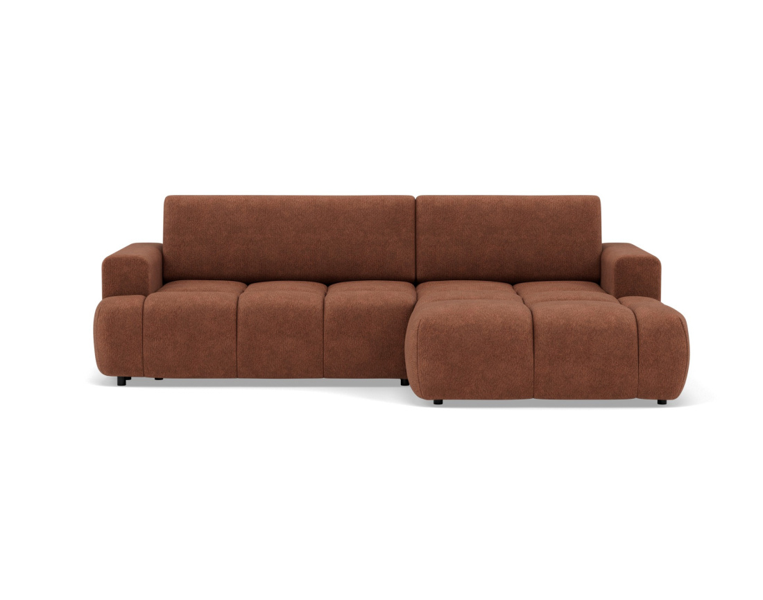 Canapé d'angle droit 4 places convertible avec coffre en velours texturé Leonie