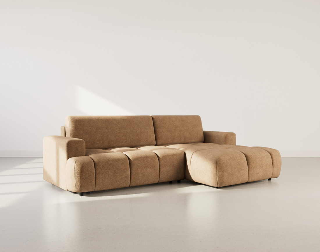 Canapé d'angle droit 4 places convertible avec coffre en velours texturé Leonie