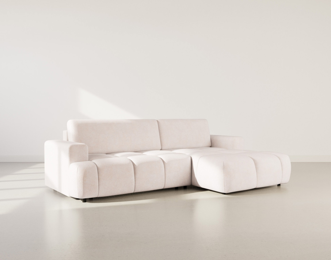 Canapé d'angle droit 4 places convertible avec coffre en velours texturé Leonie