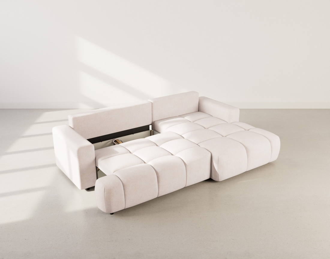 Canapé d'angle droit 4 places convertible avec coffre en velours texturé Leonie