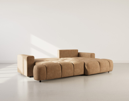 Canapé d'angle droit 4 places convertible avec coffre en velours texturé Leonie