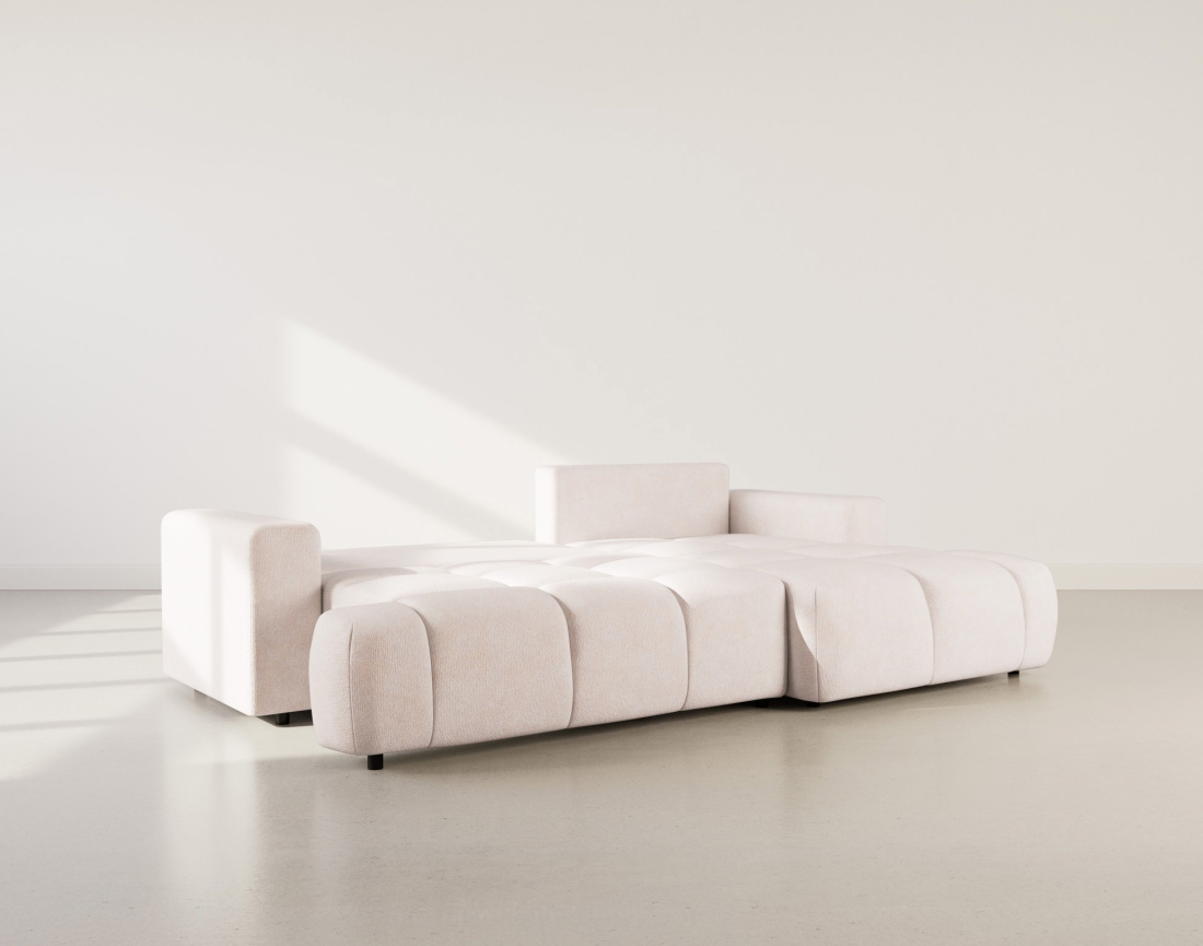 Canapé d'angle droit 4 places convertible avec coffre en velours texturé Leonie