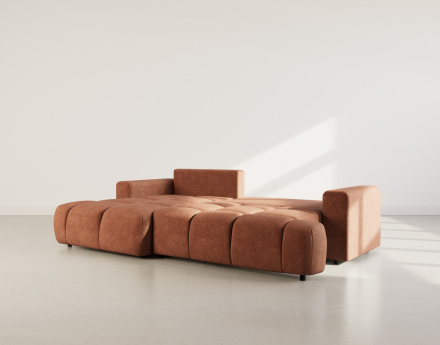 Canapé d'angle gauche 4 places convertible avec coffre en velours texturé Leonie