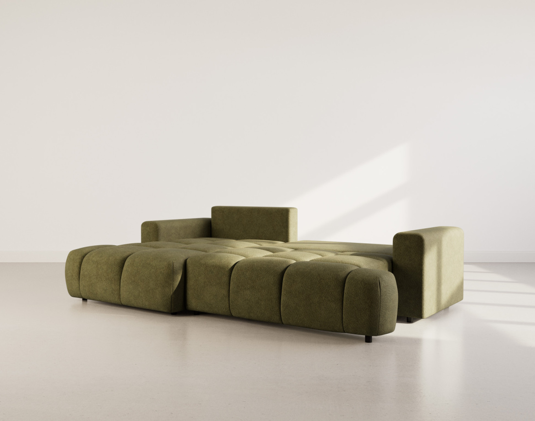 Canapé d'angle gauche 4 places convertible avec coffre en velours texturé Leonie