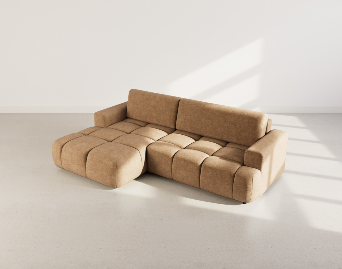 Canapé d'angle gauche 4 places convertible avec coffre en velours texturé Leonie