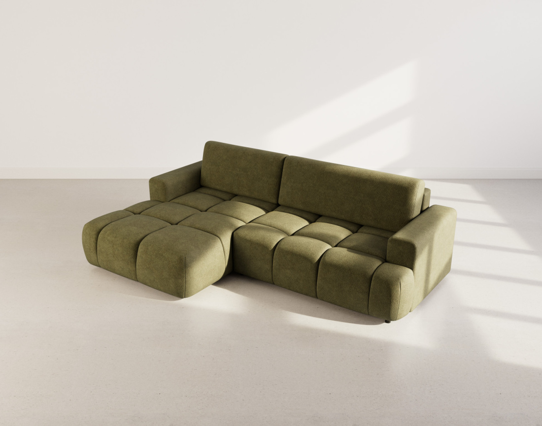 Canapé d'angle gauche 4 places convertible avec coffre en velours texturé Leonie