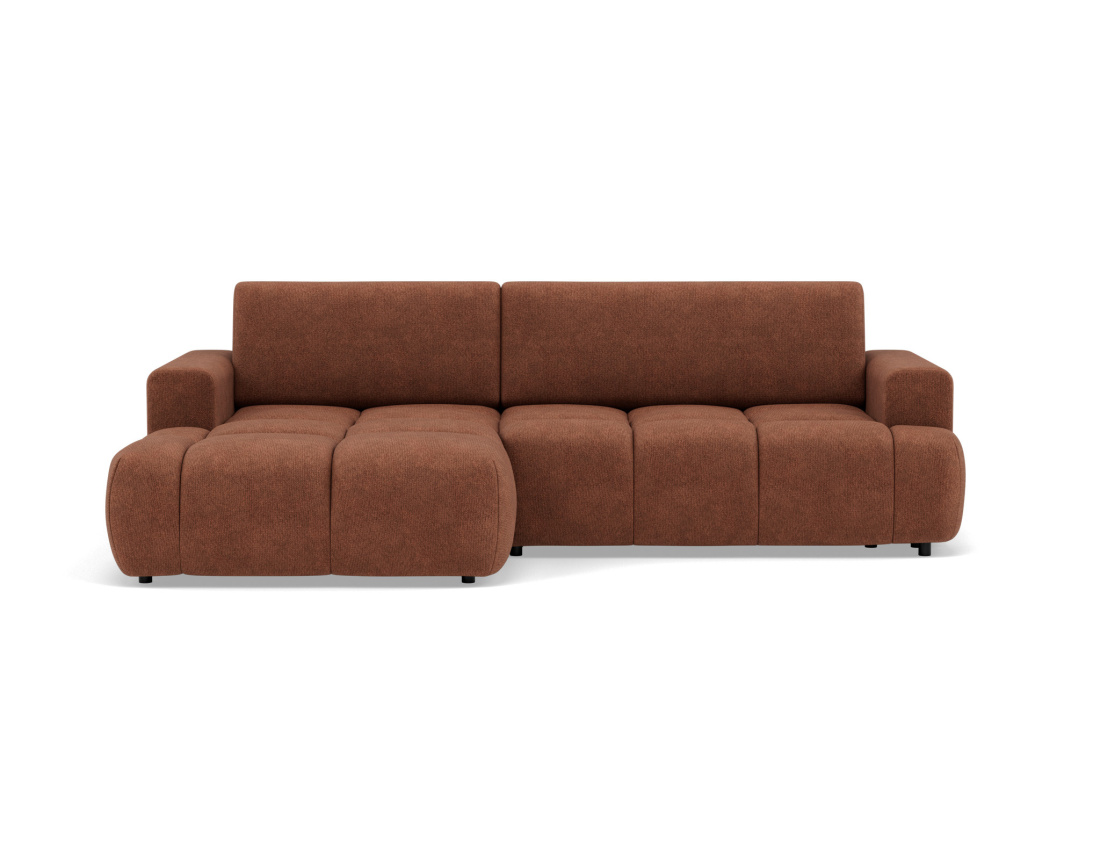 Canapé d'angle gauche 4 places convertible avec coffre en velours texturé Leonie