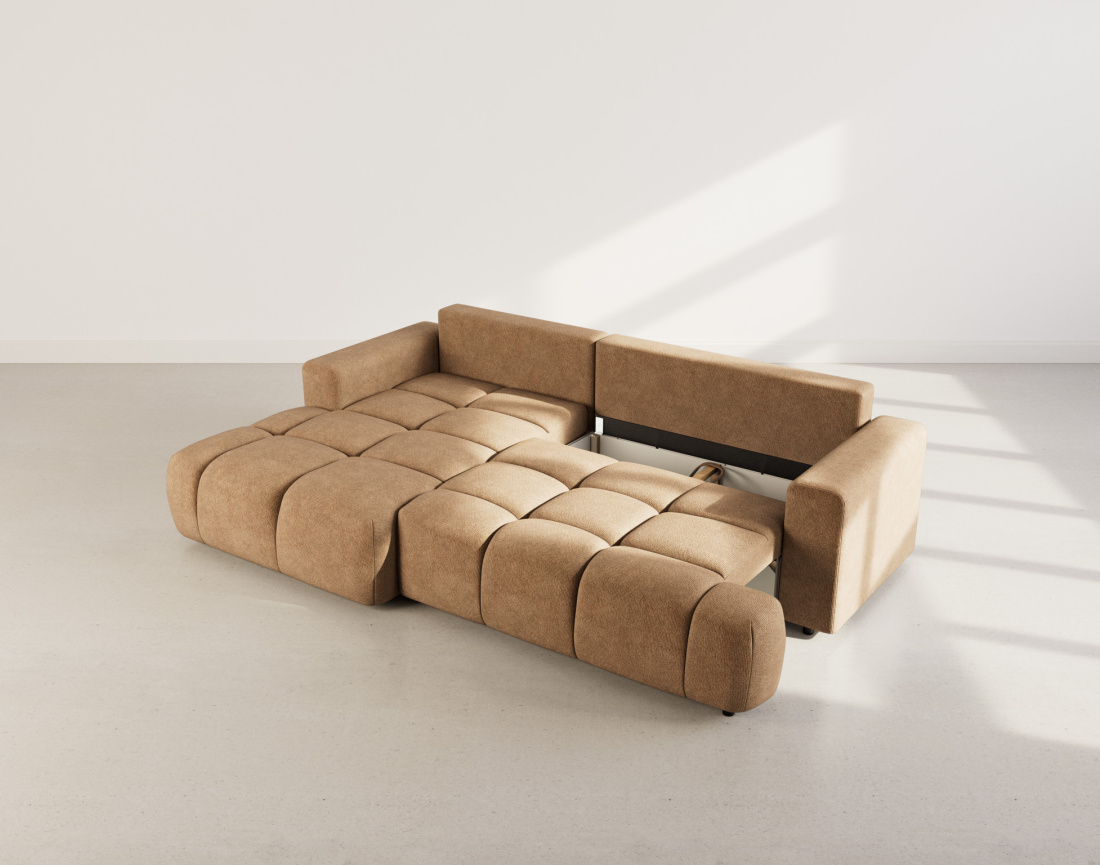 Canapé d'angle gauche 4 places convertible avec coffre en velours texturé Leonie