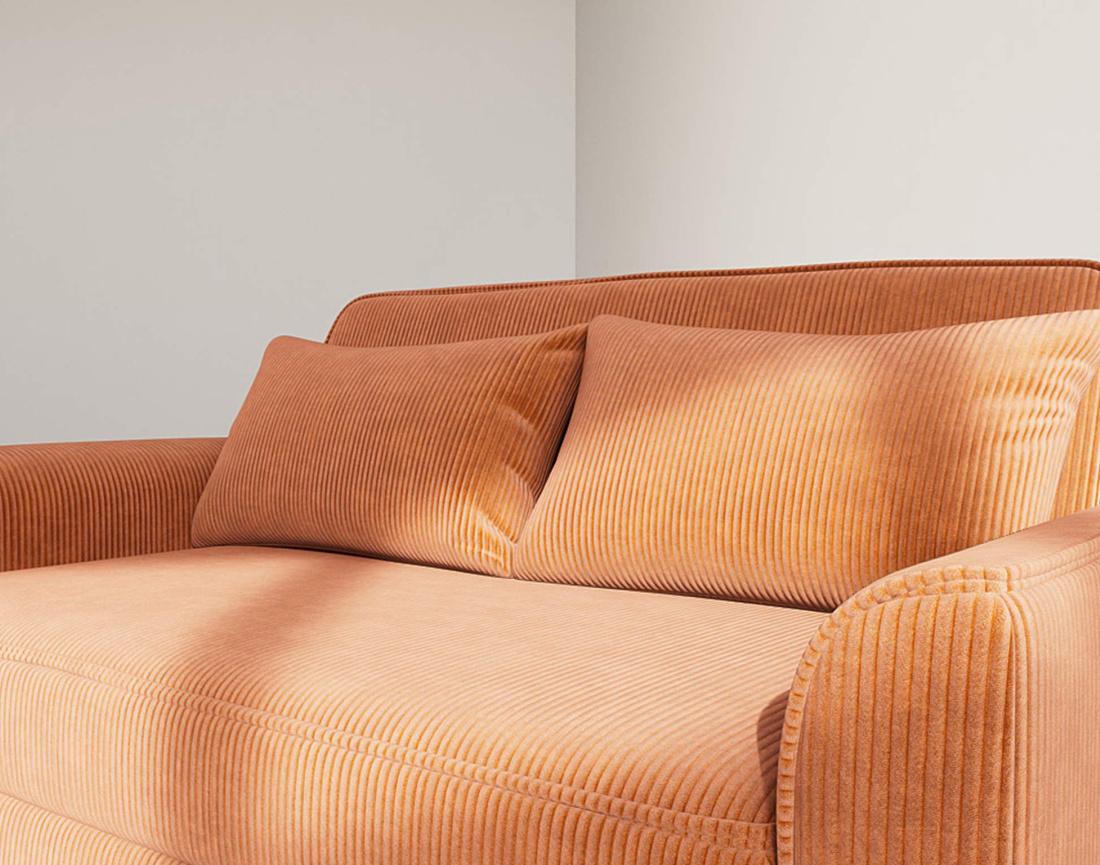 Canapé droit 2 places convertible en velours côtelé Ernest