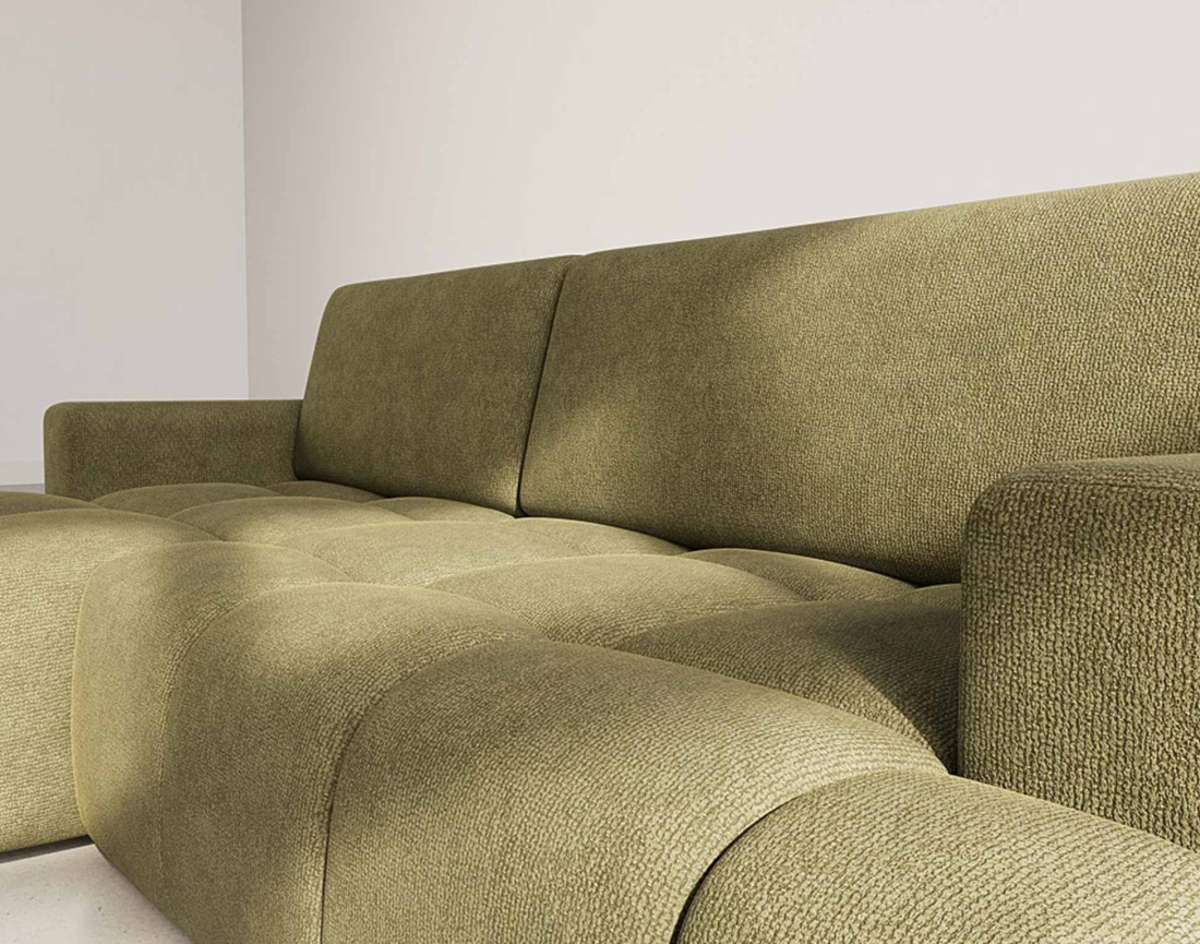 Canapé d'angle gauche 4 places convertible avec coffre en velours texturé Leonie