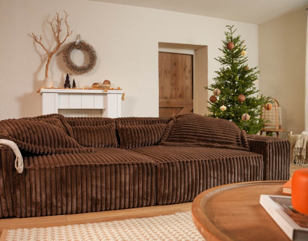 Canapé droit 3 places avec double méridienne en fausse fourrure côtelée Richie