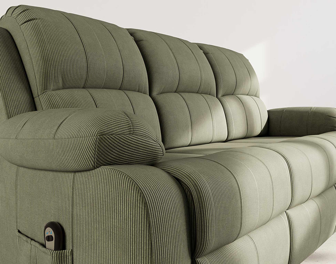 Canapé 3 places relax électrique en velours côtelé Armand